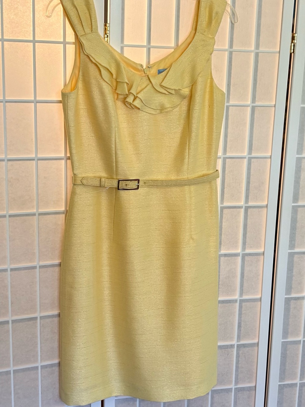 ANTONIO MELANI sleeveless Lemon Yellow Sheath Dress with Rosette Accent